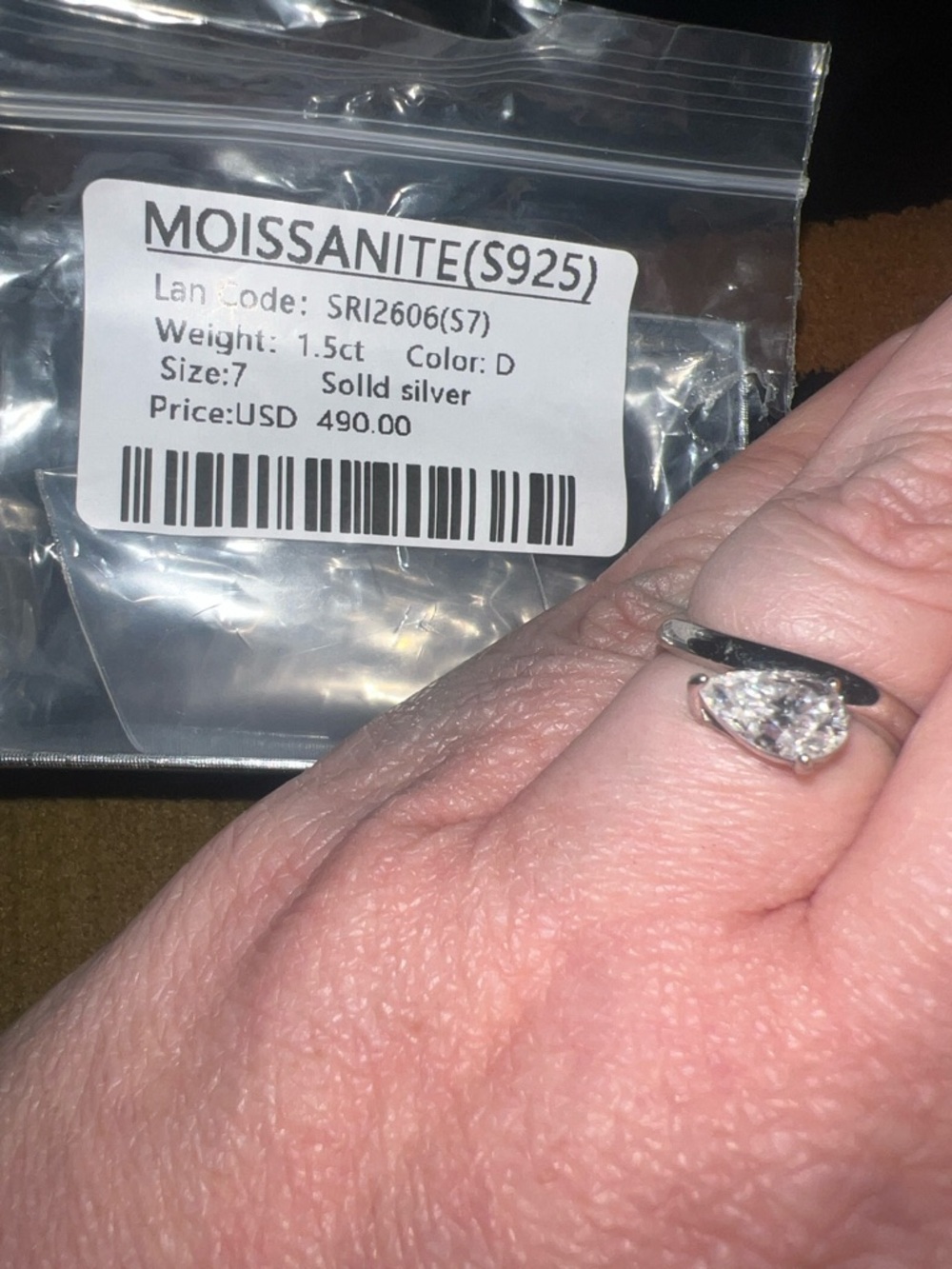 Pear-Shaped Moissanite Ring in Sterling Silver